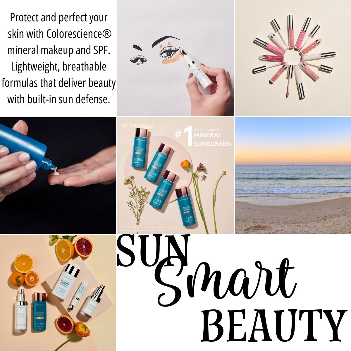 Sun Screen Image of a beach and Colorescience items