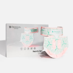 Omnilux neck and décolleté product with packaging on a white background
