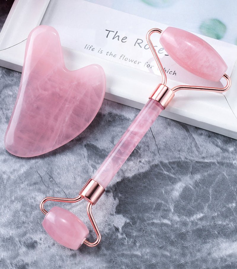 Rose Quartz Gua Sha and Roller Set - Raspberry Moon Shop